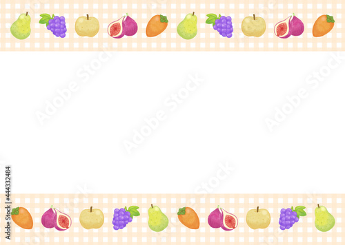 秋のフルーツのフレーム素材（ギンガムチェック）