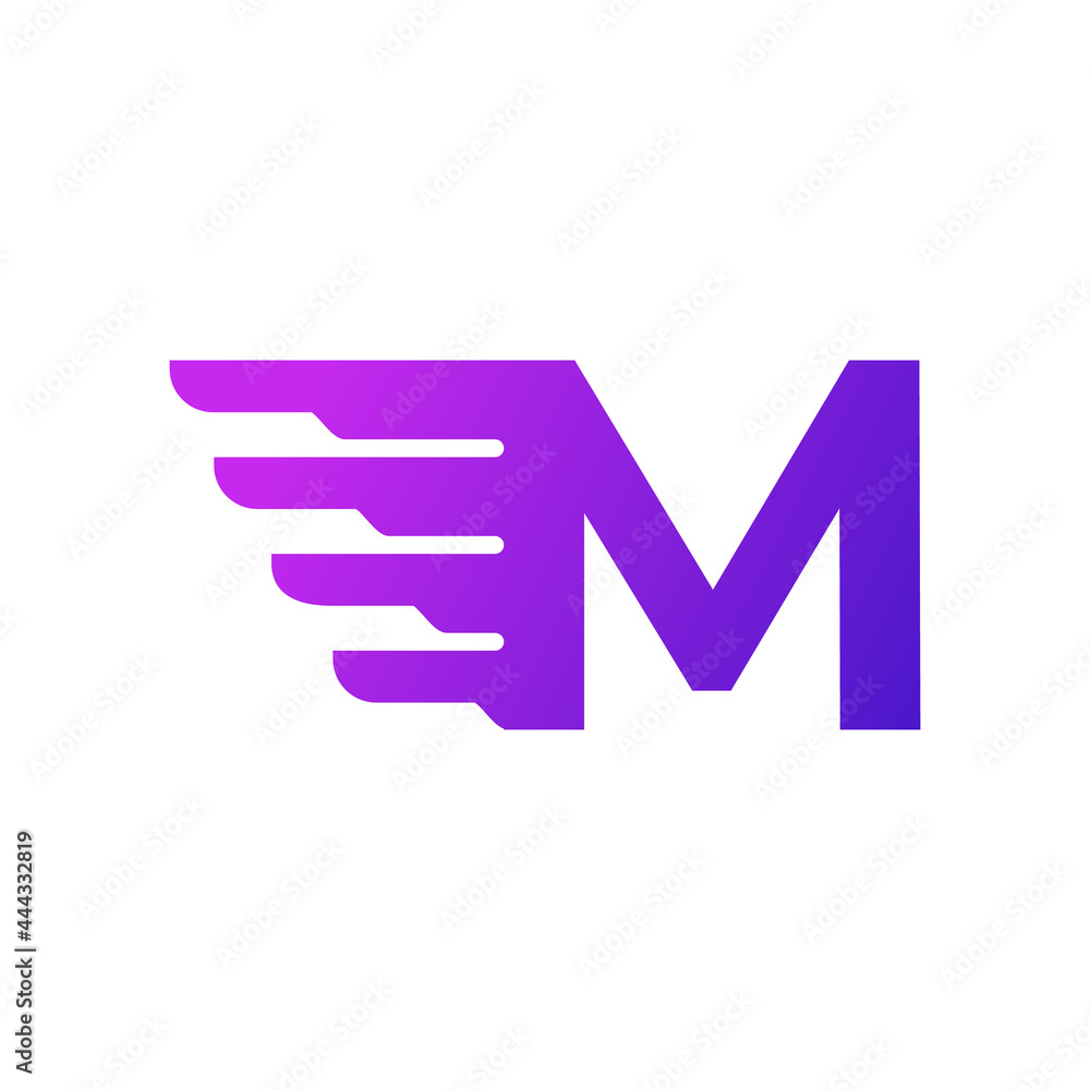 Fast Shipping Initial Letter M Delivery Logo. Purple Gradient Shape with Geometric Wings Combination. Fast Shipping Initial Letter M Delivery Logo. Purple Gradient Shape with Geometric Wings Combination.