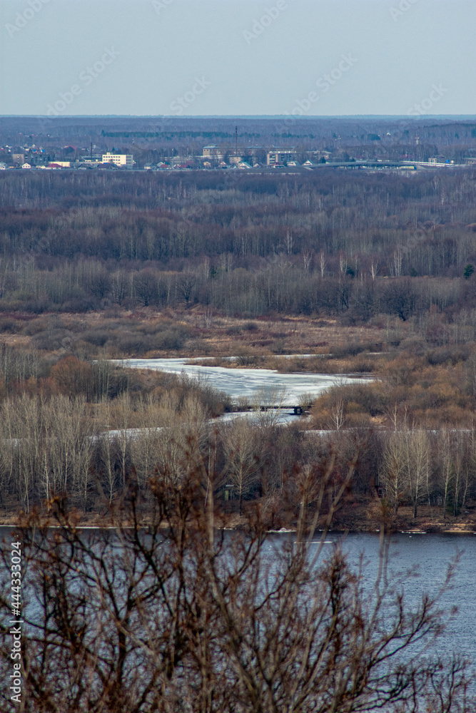 ice floats on the Volga River in spring