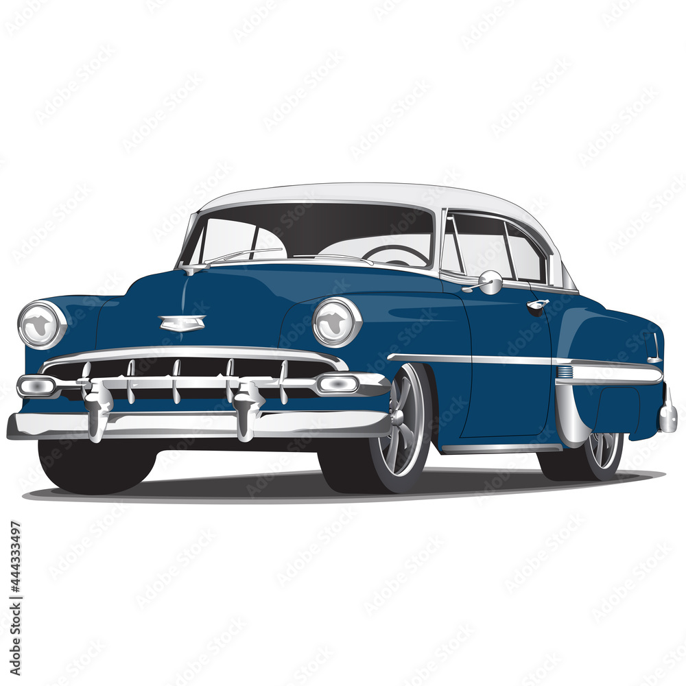 1950's Blue Vintage Classic Car Illustration Stock Vector | Adobe Stock