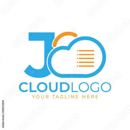 Cloud Tech Logo. Initial Letter J with Cloud and Document for Technology Concept. Data Software Weather Sign