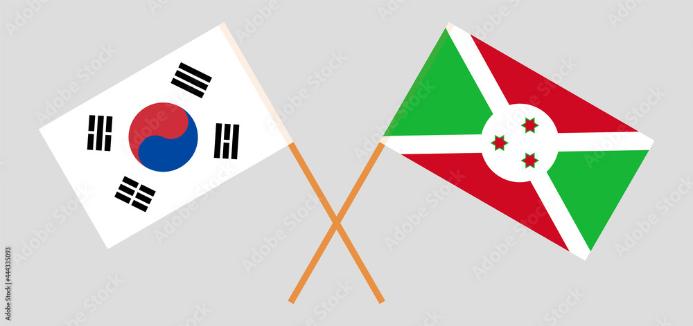 Crossed flags of South Korea and Burundi. Official colors. Correct proportion Crossed flags of South Korea and Burundi. Official colors. Correct proportion