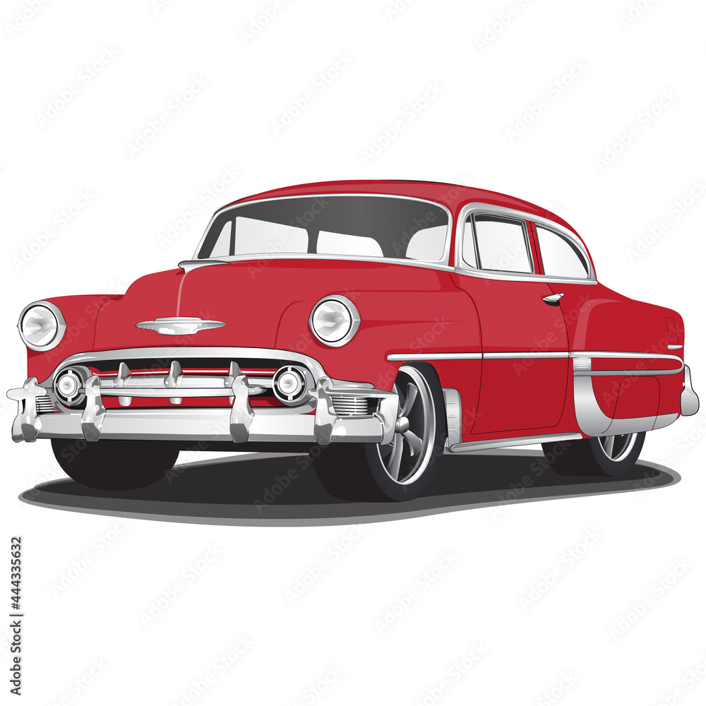 1950's Red Vintage Classic Car Illustration - obrazy, fototapety, plakaty 
