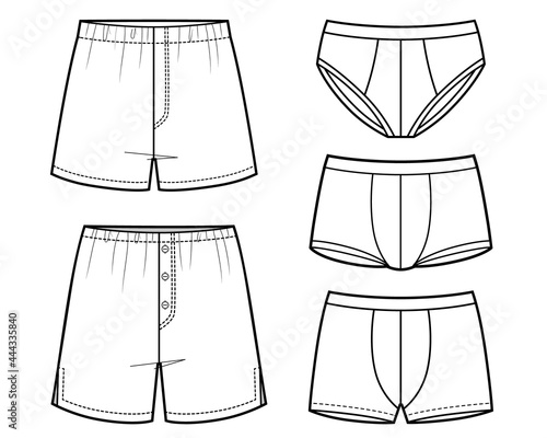Vector Set of Sketch Mens Pants. Different types of Underclothing.