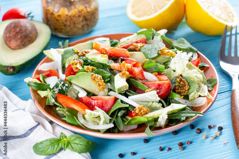 A healthy salad of avocado and vegetables. Healthy eating. Vitamin salad