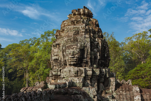 Giant faces on Prasat Bayon temple, Angkor Thom, Angkor, Siem Reap province, Cambodia, Asia © jeeweevh