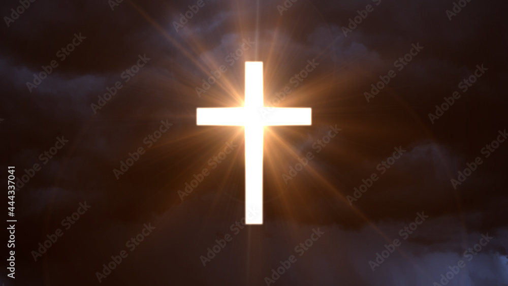 lighting holy cross symbol on cloudy sky background , creative abstract 3D illustration