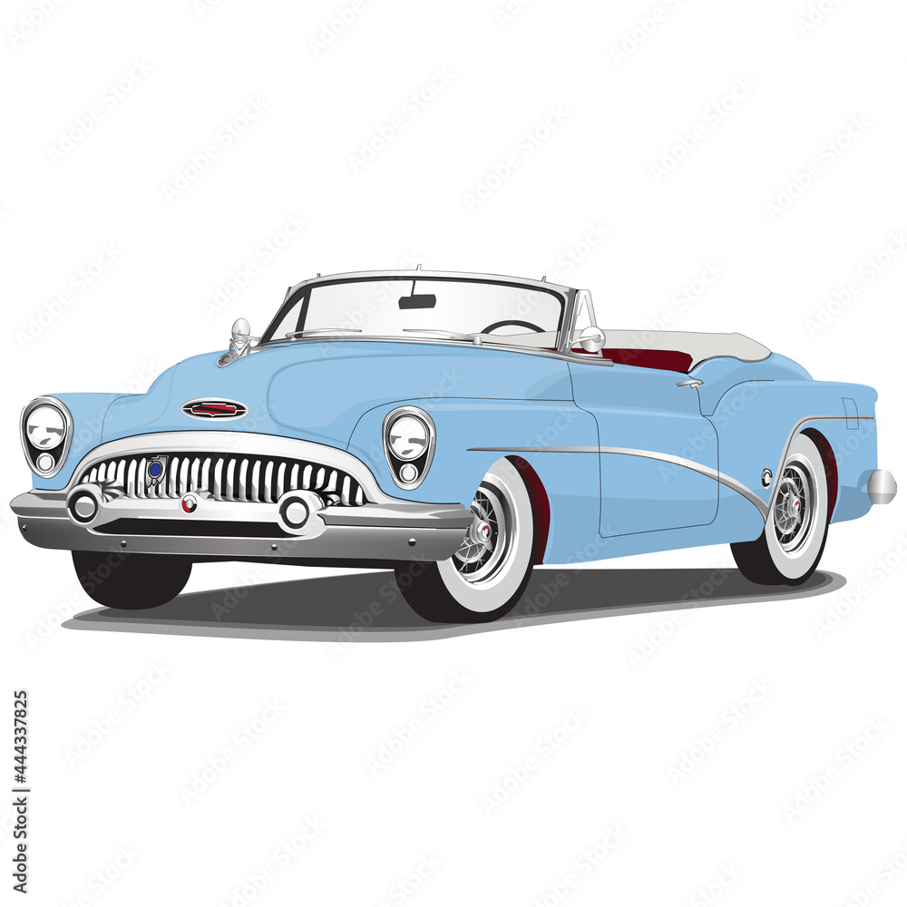 1950's Light Blue Vintage Classic Car Illustration
