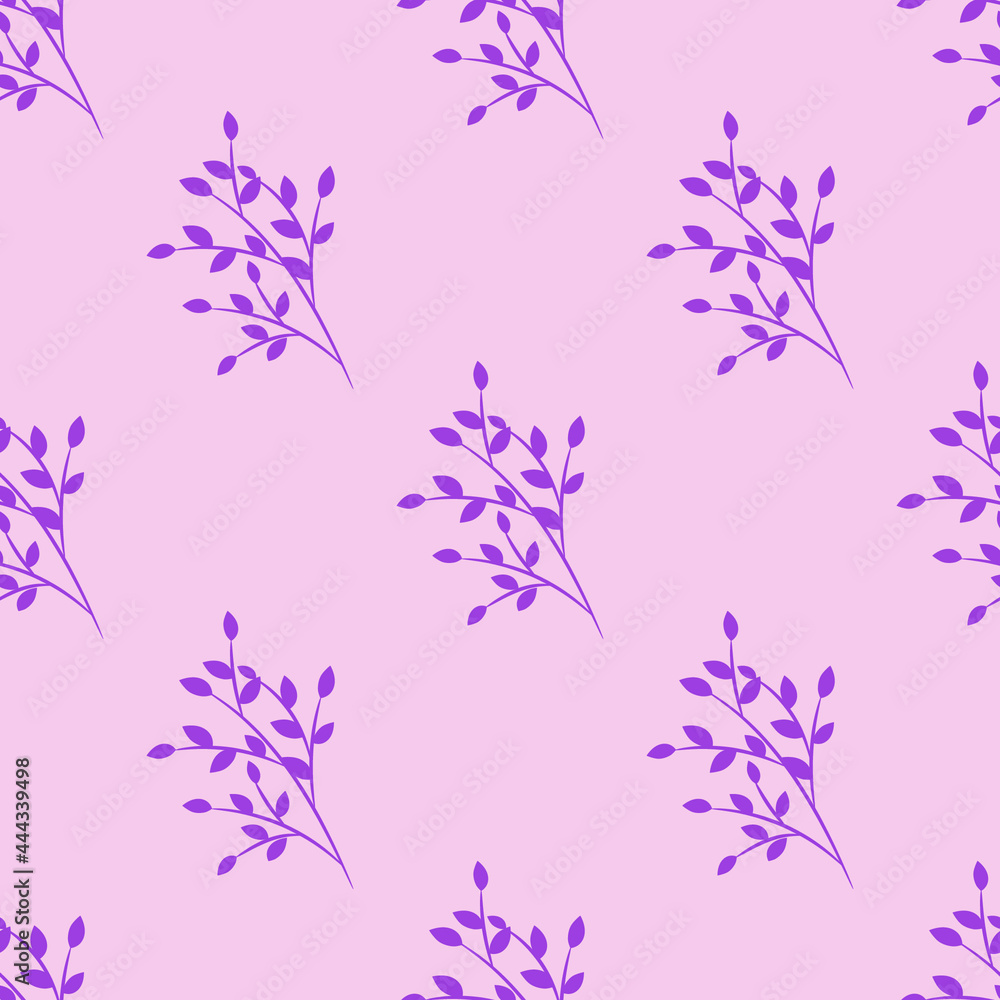 Seamless pattern, purple twigs on a pink background