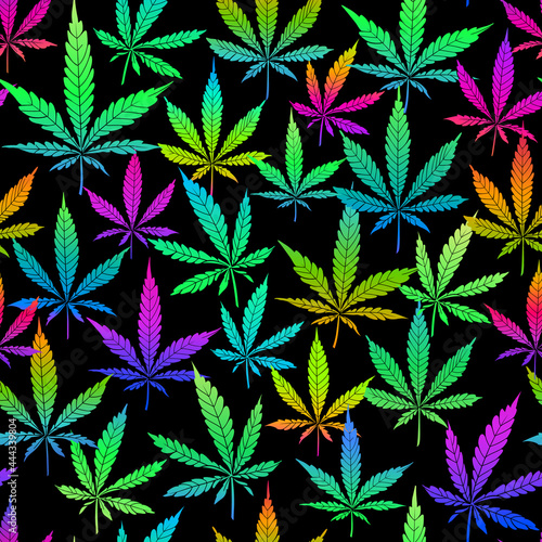seamless illustration of multicolored rainbow plant leaves