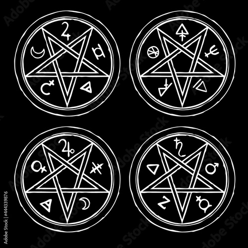 pentagrams with mystical alchemical symbols