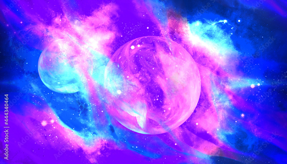 galaxy star nebula space with planet moon in purple pink blue and white