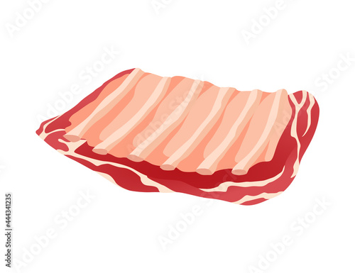 Meat product or raw meat. Illustration for concept product of farmers market or shop. Meat with ribs. Cartoon product icon