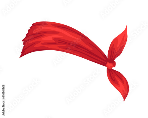 Retro headband for woman. Mockup of decorative hair knott. Red bandana windy hair dressing. Tied handkerchief for hairstyle