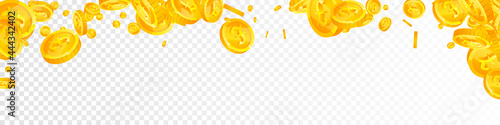 British pound coins falling. Classic scattered GBP coins. United Kingdom money. Delightful jackpot, wealth or success concept. Vector illustration.