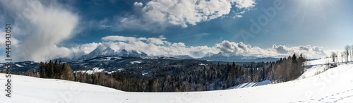 Beautiful winter landscape with a view of the Tatra Mountains © hajdar