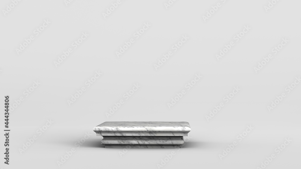 Pedestal in the classic shape of a white marble Greek column on a neutral light background. 3D render. Pedestal in the classic shape of a white marble Greek column on a neutral light background. 3D render.