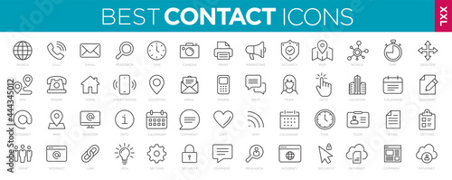 Collection Contact icons line Web and mobile icon. Chat, support, message, phone. Vector illustration photo