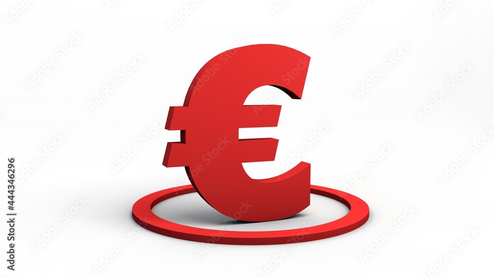 Red euro currency symbol inside circle. 3D illustration. White neutral background. Isolated. Red euro currency symbol inside circle. 3D illustration. White neutral background. Isolated.