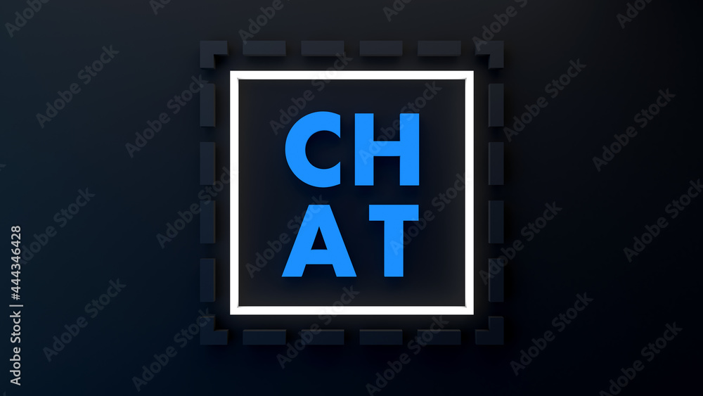 Abstract logo with the word chat. Concept. 3D illustration. Background. Icon. Abstract logo with the word chat. Concept. 3D illustration. Background. Icon.