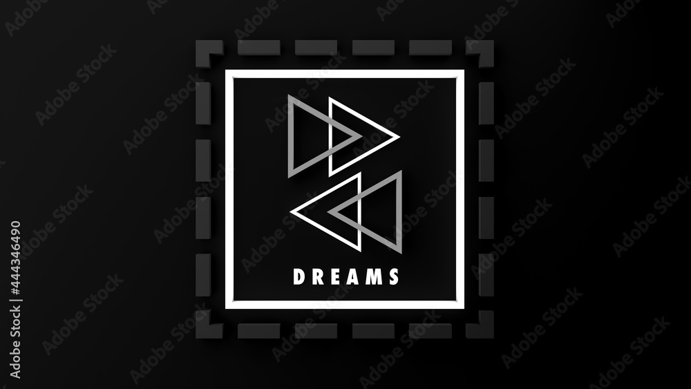 Abstract logo with the word dreams. Concept. 3D illustration. Background. Icon. Abstract logo with the word dreams. Concept. 3D illustration. Background. Icon.