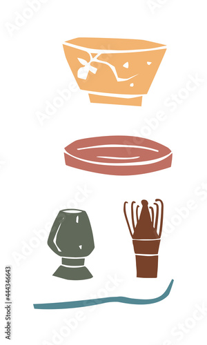 Vector color images of set for Japanese tea ceremony. Minimalism