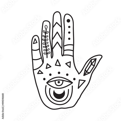 Vintage Hands with Old Fashion Tattoos. Sketch graphic illustration with mystic and occult hand drawn symbols.