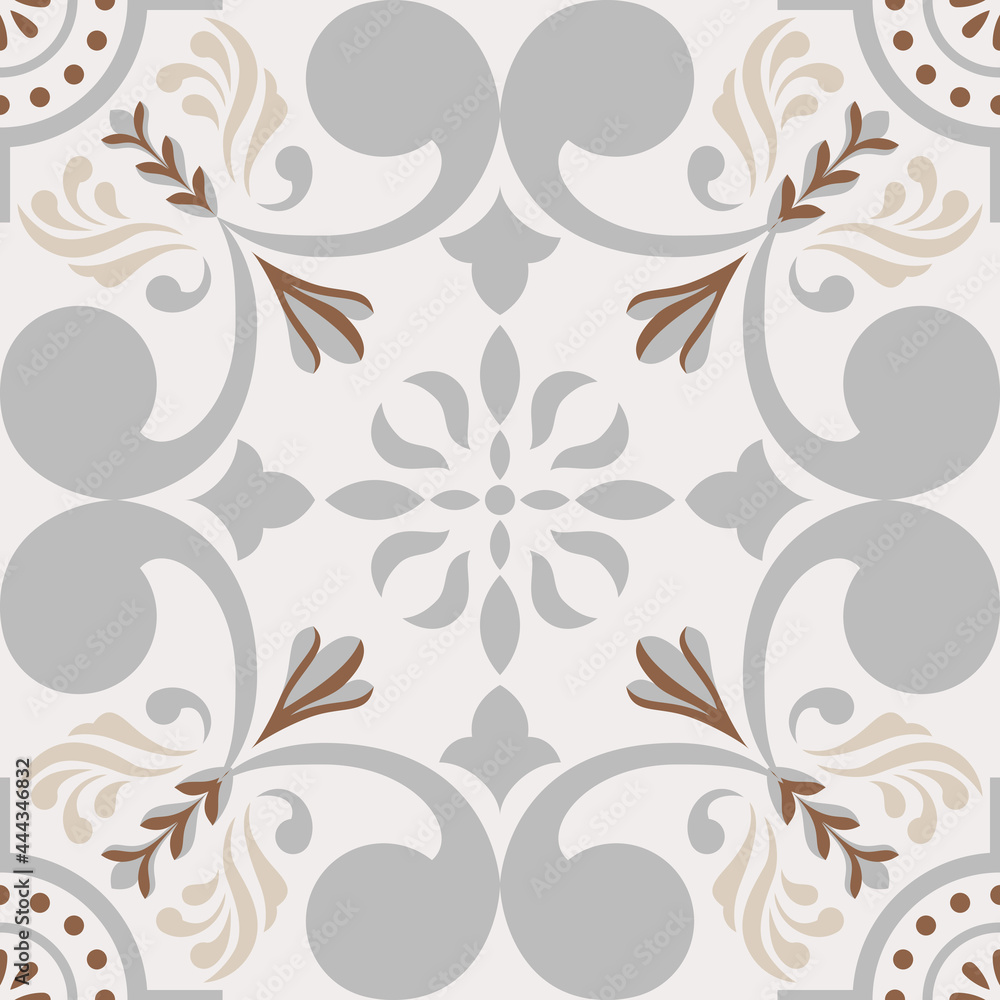 Neutral Beige Spanish Tile - Vector Ornamental Illustration