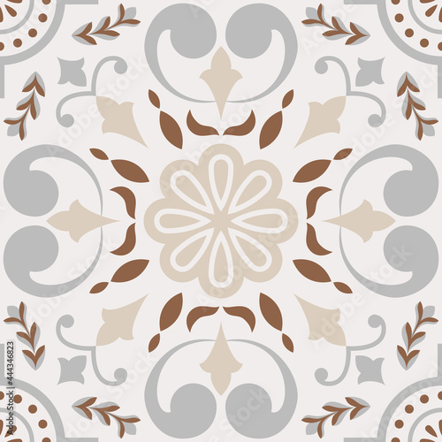 Neutral Beige Spanish Tile - Vector Ornamental Illustration