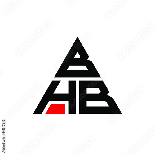 BHB triangle letter logo design with triangle shape. BHB triangle logo design monogram. BHB triangle vector logo template with red color. BHB triangular logo Simple, Elegant, and Luxurious Logo. BHB 