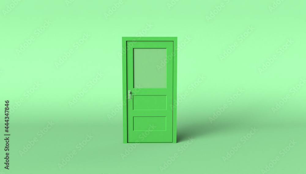 Green door closed. 3D illustration.