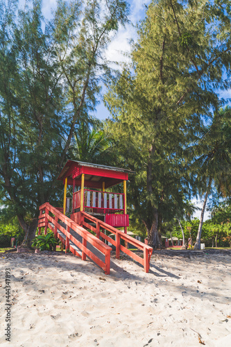 Wallpaper Mural Red Lifeguard hut along shore of Seven Sea beach in tropical Fajardo Puerto Rico Torontodigital.ca