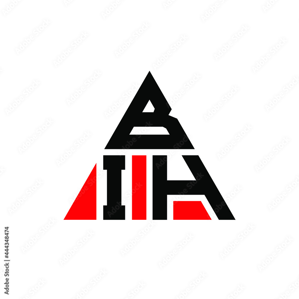 BIH triangle letter logo design with triangle shape. BIH triangle logo design monogram. BIH triangle vector logo template with red color. BIH triangular logo Simple, Elegant, and Luxurious Logo. BIH 