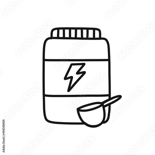 protein powder doodle icon, vector line illustration