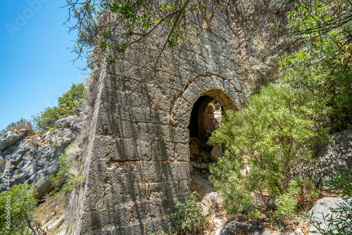 Tunnels and stairs of Alara Castle, which had the function to safeguard the caravans from holdup robberies that were stopping over at the last caravanserai Alarahan on the Silk Road, Antalya