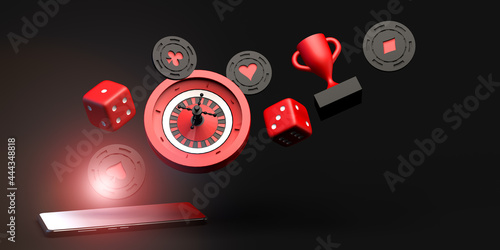 Online gambling banner on smartphone. 3d illustration. Casino concept.