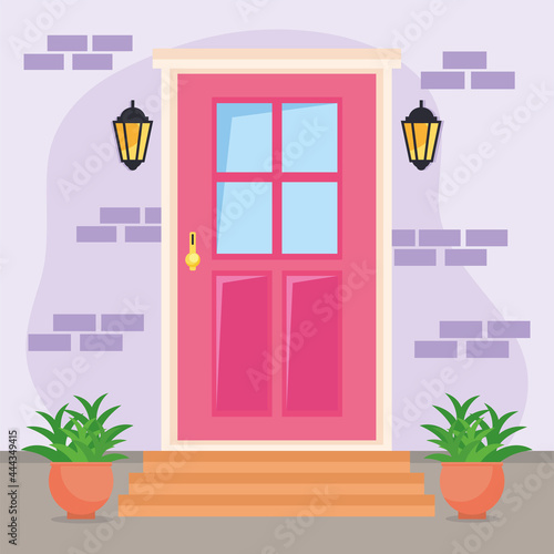 pink front door scene