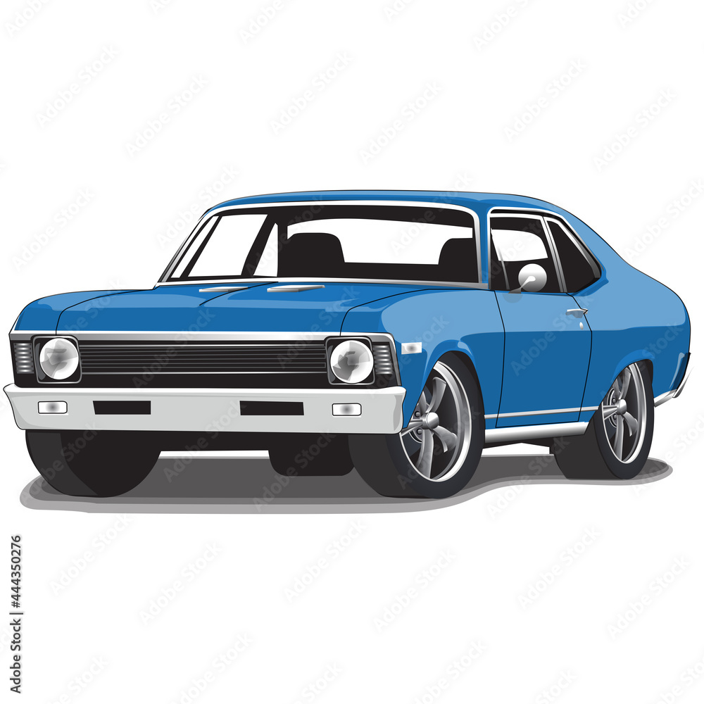 Blue 1960s Vintage Classic Muscle Car Illustration