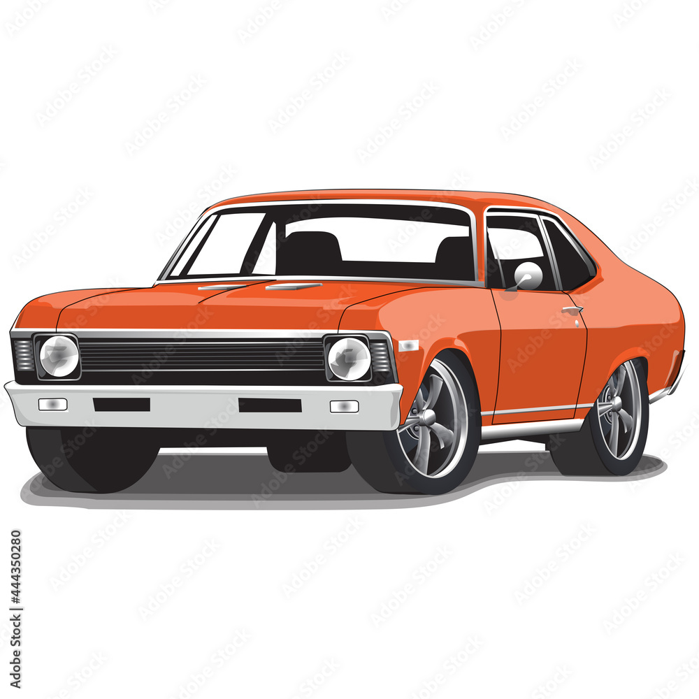 Orange 1960s Vintage Classic Muscle Car Illustration