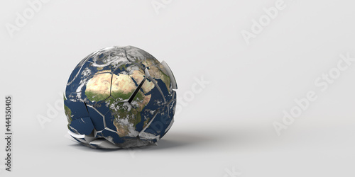 Fototapeta Naklejka Na Ścianę i Meble -  Planet earth crashed to the ground and broken. Earth texture provided by Nasa. 3d illustration. Fragile planet.