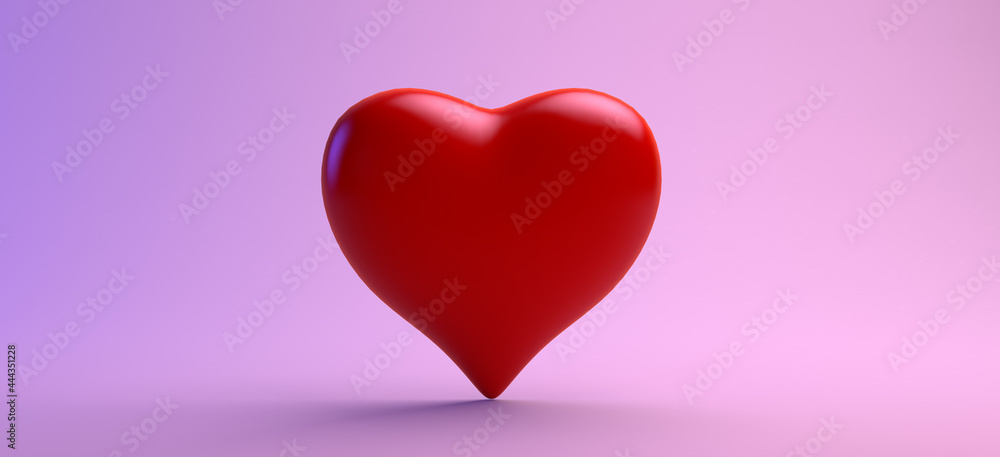 Red heart on a pastel pink background. 3D illustration. Love banner. 