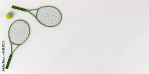 Background with rackets and tennis ball. Sport and fitness after work. Exercise in the gym. Workout. 3d illustration. Copy space. © Rodrigo