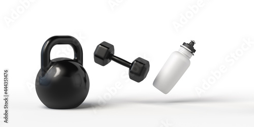 Quadro em tela Background with dumbbells and bottle for drink