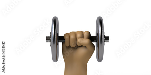 Hand holding a dumbbell. Workout. Sport and fitness after work. Exercise in the gym. 3d illustration.