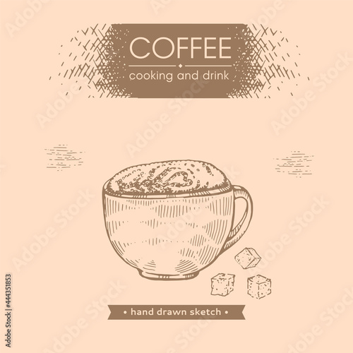 Hand-drawn sketch coffee drink with sugar.