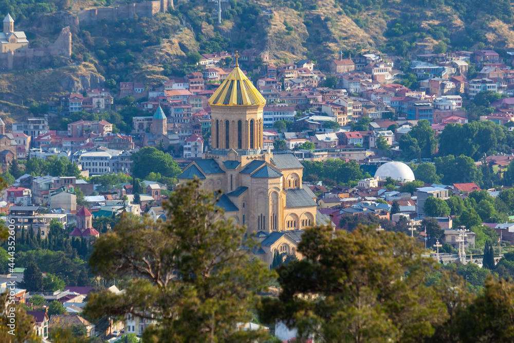 View of Tbilisi with Sameba, Trinity Church and other landmarks