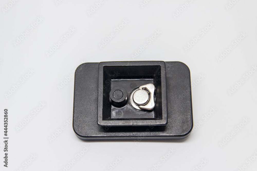quick release, hot shoes for photographic tripod on a black background.