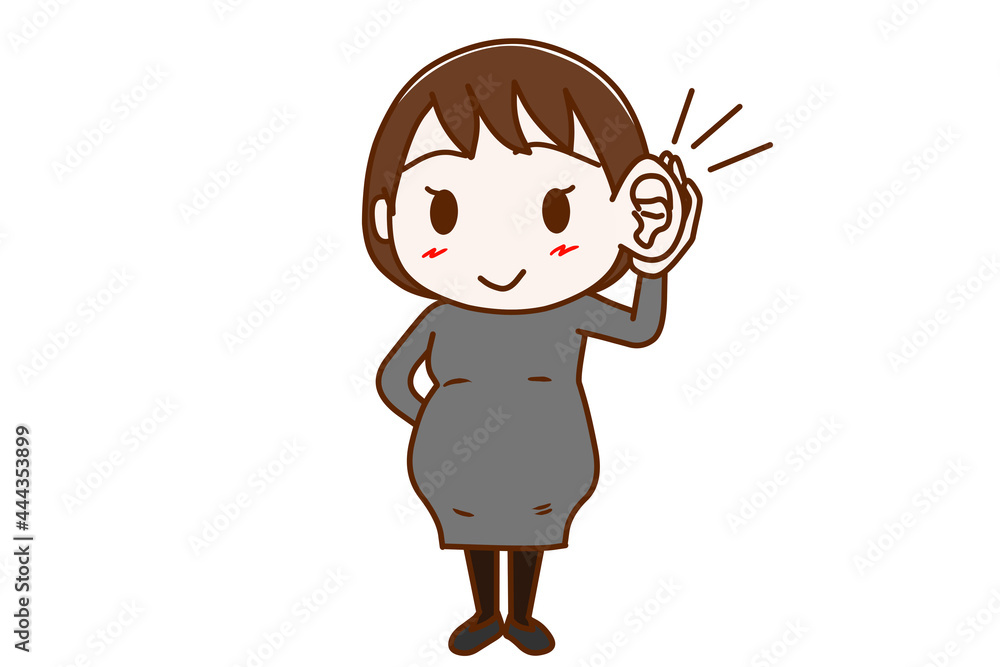 ＜全身・正面＞耳よりな情報を笑顔で聞く妊婦