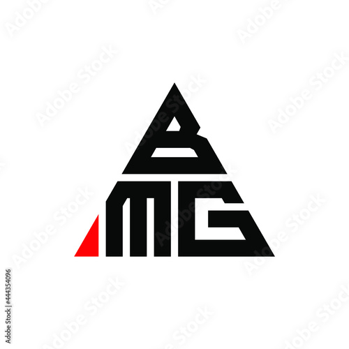 BMG triangle letter logo design with triangle shape. BMG triangle logo design monogram. BMG triangle vector logo template with red color. BMG triangular logo Simple, Elegant, and Luxurious Logo. BMG  photo
