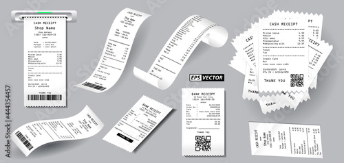  realistic register sale receipt isolated or cash receipt printed